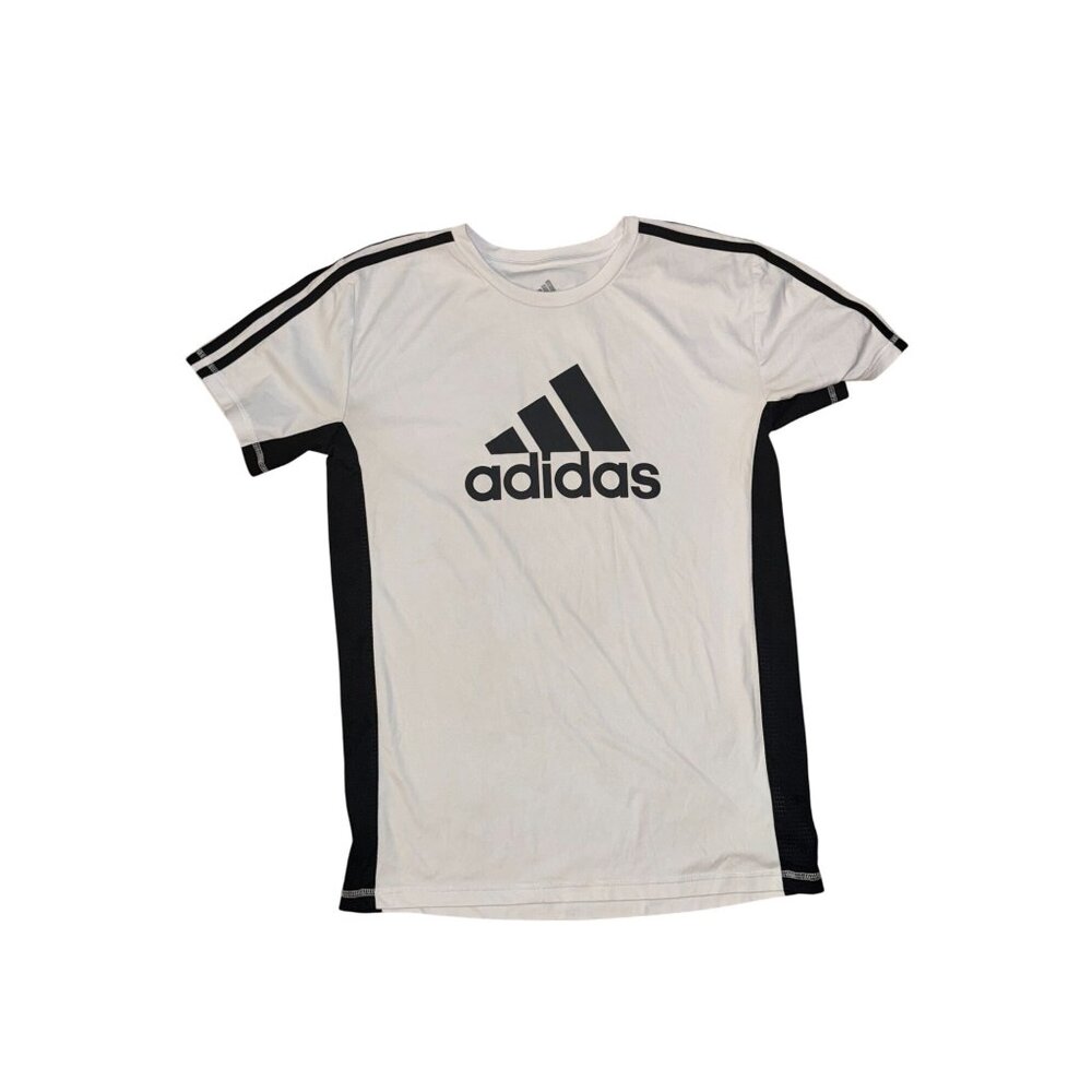 Adidas Mens White & Black Logo T-Shirt XL Polyester Short Sleeve Athletic Fit